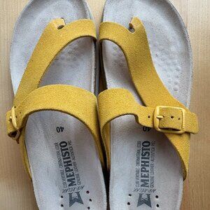 Mephisto Suede Helen Toe Loop Sandal Yellow 528 Size 40